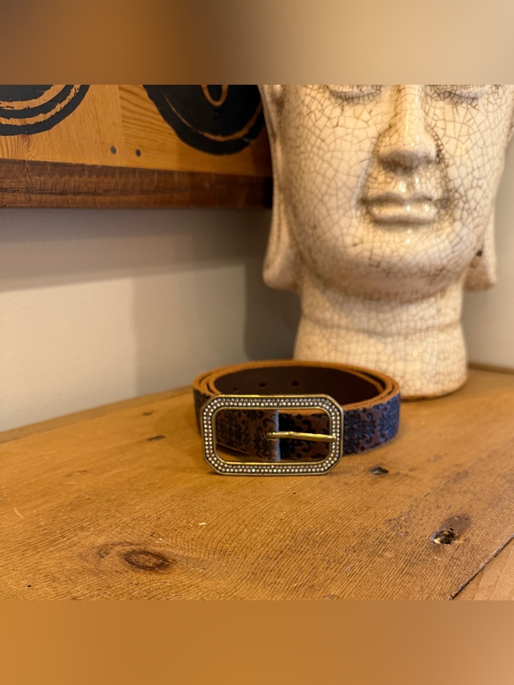 Leather Women’s Leather Belt with Decorative Buckle - Brown/Black